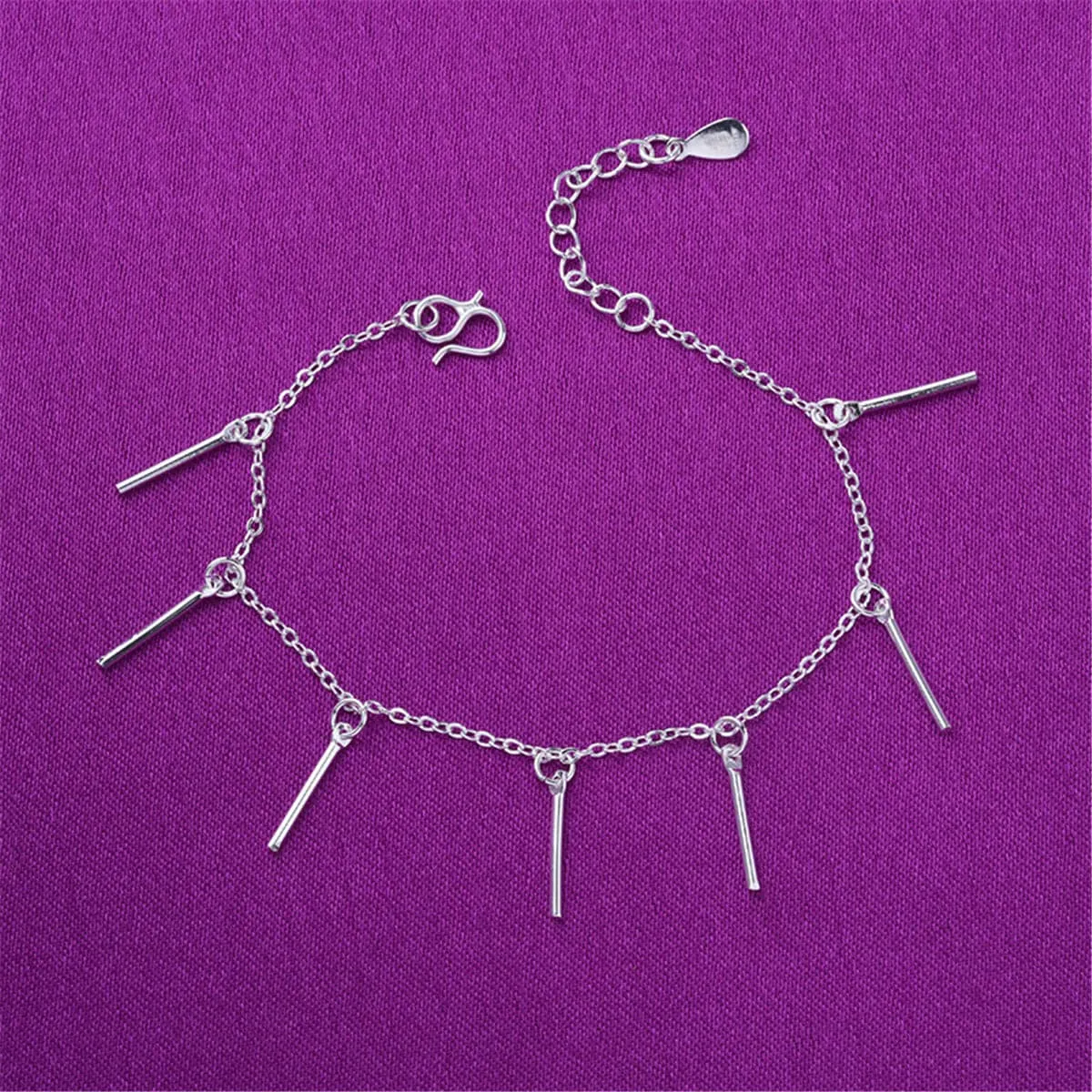Silver-Plated Bar Station Anklet